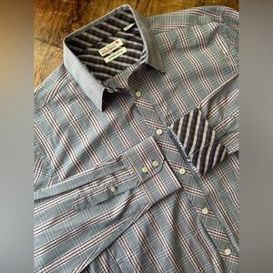 Ted Baker Endurance Men’s Size 17 Purple & Gray Plaid Long Sleeve Button Down‎